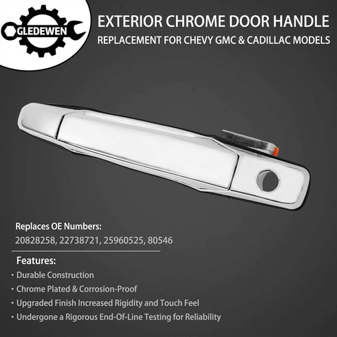 Exterior Chrome Door Handle Front Left Driver Side | Replacement for 2007-2013 Chevy Silverado Suburban Tahoe Avalanche GMC Sierra Yukon Cadillac ...