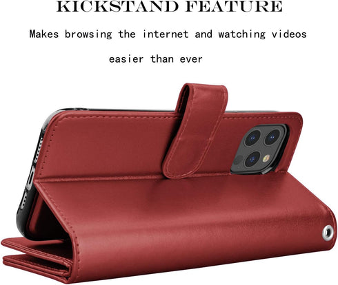 Njjex iPhone 12 Pro Max Wallet Case (2020) with 9 Card Slots, PU Leather, Detachable Kickstand, Lanyard & Magnetic Closure - Wine Red...