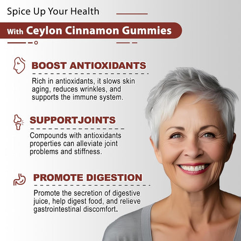 Sugar Free Ceylon Cinnamon Gummies 2000mg, Cinnamon Supplement with Chromium and Cinnamon Bark, Cinnamon Supplement for Joint & Brain Support, Veg...