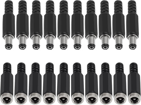 AITRIP 20 Pairs (40PCS) DC Socket 5.5mm x 2.1mm Female DC Barrel Jack Solder DC Connectors 5.5x2.1mm DC Power Plug Male Female Jack Socket Nut Pan...