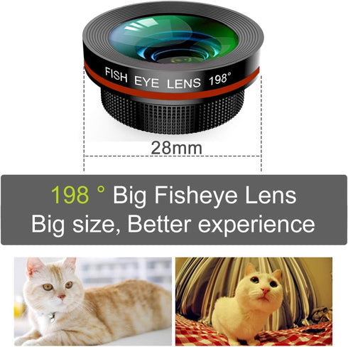 KINGMAS 3 in 1 Universal 198° Fish Eye Lens + 0.63X Wide-Angle Lens + 15X Macro Clip Camera Lens Kit for iPad iPhone Samsung Android and Most Smar...