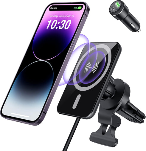 Upgraded for MagSafe Car Mount Charger, Magnetic Wireless Car Charger, Air Vent Magnetic Car Phone Mount Charger for MagSafe iPhone 14 13 12 Serie...