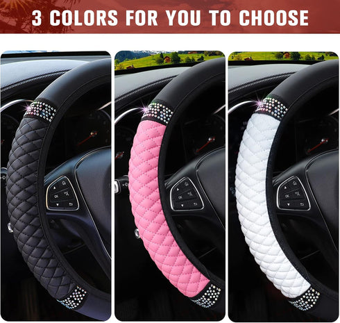 Bling Leather Steering Wheel Cover, Rhinestones 15 Inch Colorful Auto Steering Wheel Protector, Sparkly Crystal Diamond for Women Girls Most Cars ...