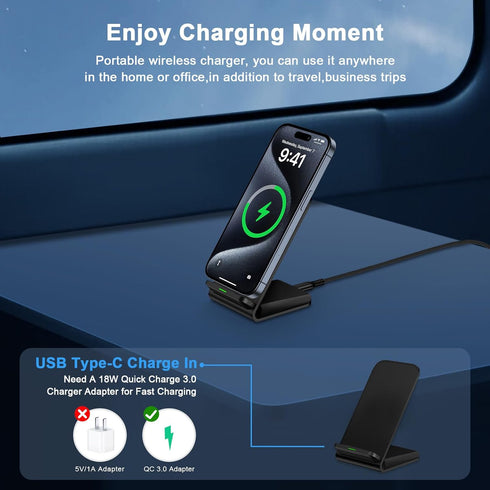 15W Samsung Wireless Charger Fast Charging Stand with QC 3.0 Adapter for Samsung Galaxy S24 Ultra S23 S22 S21 S20 Note 20 Z Flip 5, iPhone 15 14 1...