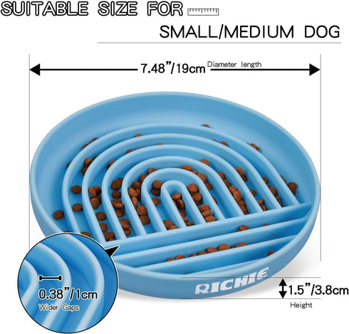 RICHIE Slow Feed Dog Bowl, Anti-Gulping, Durable Silicone, Safe for Small to Large Breeds, Blue...