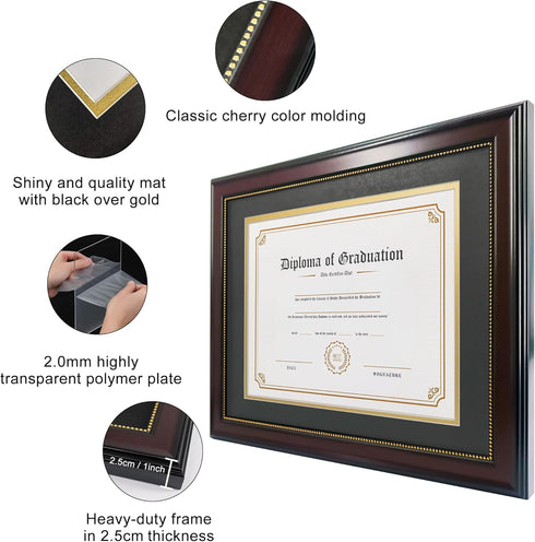 GraduatePro 8.5x11 Diploma Frame with Black Over Gold Mat or Display 11x14 Document Without Mat, CPA License Frame, UV Protection Acrylic, Mahogan...