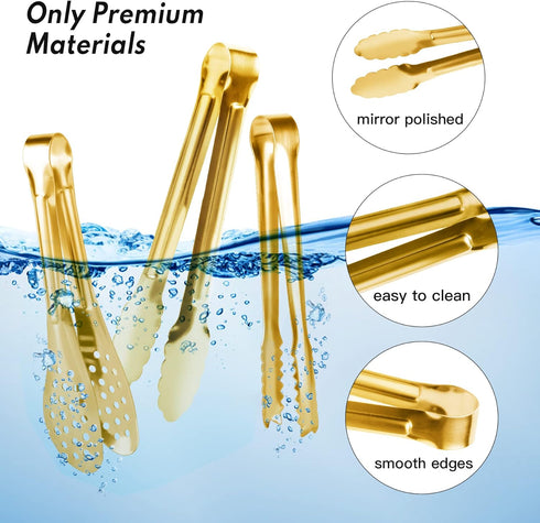 12 Pack Gold Premium Small Serving Tongs, Dmoera Mini Stainless Steel Appetizer Tongs, 5 Inch(12.7cm)...