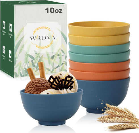 wheat straw small bowls 10oz set of 8 - Unbreakable Dessert Bowls for kids - Mini Bowls for Ice Cream,Snack and Fruits - Microwave & Dishwasher Sa...