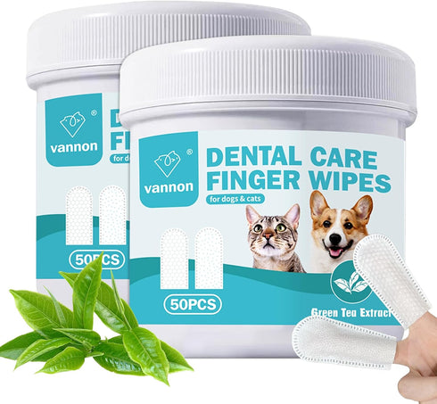 Pet Dental Care Finger Wipes, Pet Teeth Cleaning Wipes for Cats and Dogs, Dog Teeth Wipes, Freshen Breath, Reduce Plaque & Tartar, 2Pack, 100PCS...