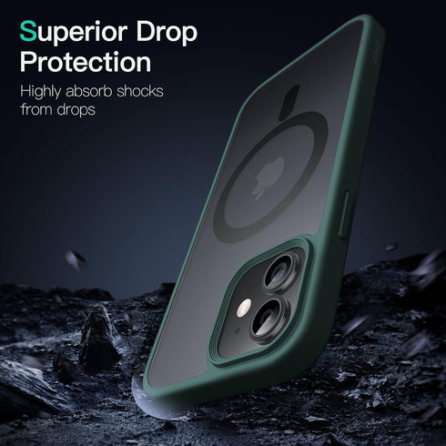 JETech Magnetic Case for iPhone 12/12 Pro 6.1-Inch Compatible with MagSafe, Translucent Matte Back Slim Shockproof Phone Cover (Dark Green)...