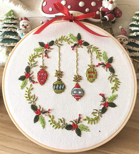 Embroidery Kit Christmas Ornaments Leaf Wreath Awesocrafts Full Range of Embroidery Starter Kits for Beginners Adults Kids DIY Handmade Easy Patte...