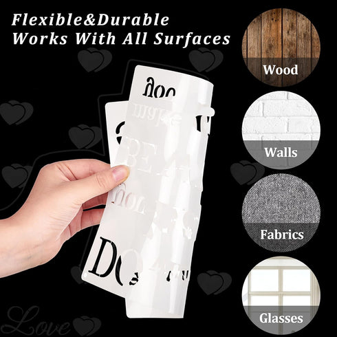 16 Pieces Inspirational Word Stencils Family Sign Stencils Reusable Painting Stencils Love Home Template with Metal Open Ring for Painting on Wood...
