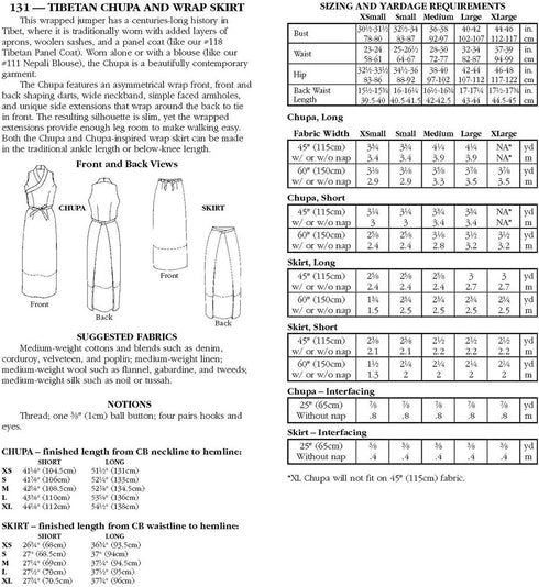 Folkwear #131 Tibetan Chupa Jumper Skirt Dress Tibet Traditional Sewing Pattern (Pattern Only) folkwear131...