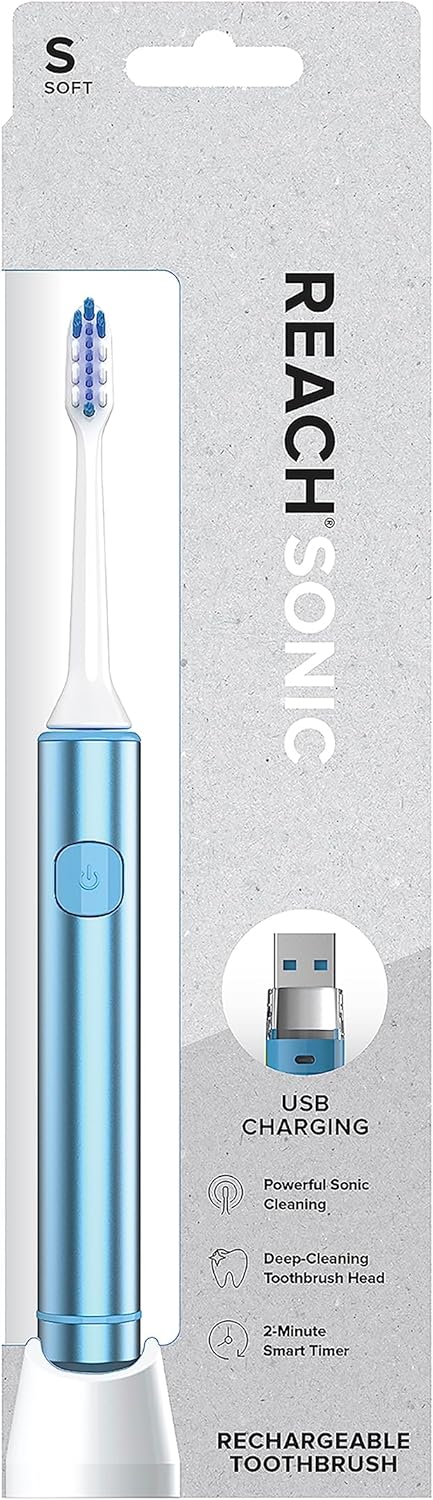 Reach Sonic USB Electric Toothbrush, Soft, Includes Toothbrush Handle, Brush Head, Toothbrush Cap, Travel Case and Toothbrush Stand...