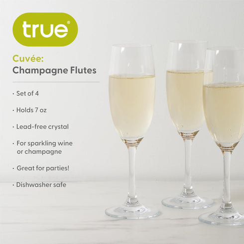 True Cuvée Crystal Champagne Flutes Set of 4, Stemmed Champagne Glasses, Sparkling Champagne Flutes Glass, Mimosa Glasses, Wine & Champagne Glasse...