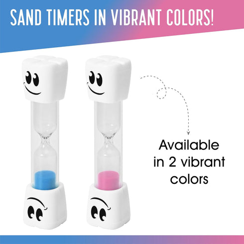 2 Minute Toothbrush Sand Timer for Kids - Set of 2 Small Blue and Pink Smiley Hourglass...