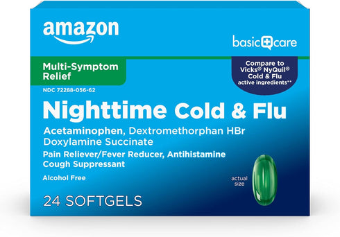 Amazon Basic Care Nighttime Cold & Flu, 24 Softgels...