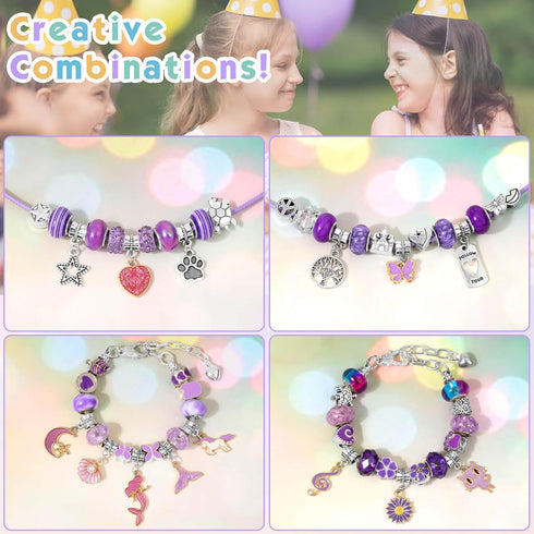 Flasoo DIY Charm Bracelet Making Kit, Jewelry Making Kit for Teen Girls with Unicorn Mermaid Purple Stuff Craft Gift for Birthday, Christmas, New ...