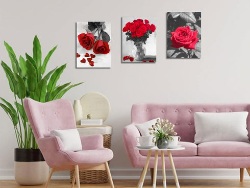 Ardemy Red Rose Canvas Wall Art Flowers Pictures Bathroom Decor, Black White Florals Painting Modern Romantic Framed for Bedroom Living Room Dinni...