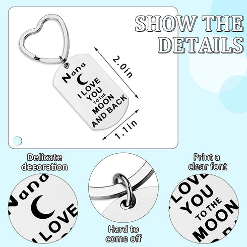 Nana Gift from Granddaughter Grandson I Love You to the Moon and Back Nana Keychain Cute Heart Key Ring Engraved Grandma Keychain Jewelry for Wome...