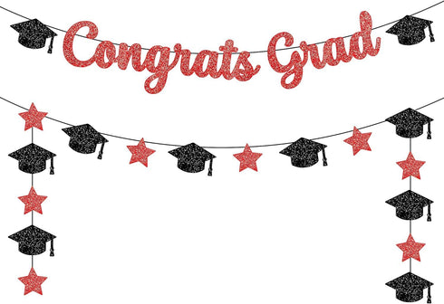 KatchOn, Glitter Congrats Grad Banner Red and Black - 10 Feet | Black and Red Graduation Banner, Grad Cap Garland for Grad Decorations Class of 20...