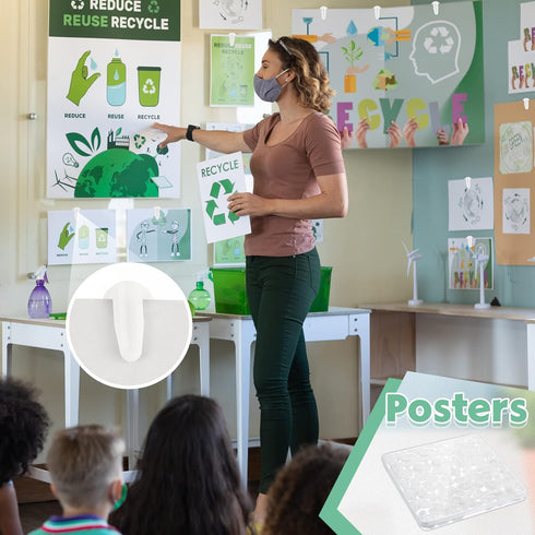 Adhesive Plastic Sticky Clips White Clips Reusable Removable Sticky Clips Small Poster Clips Wall Clips Hanging Bulletin Board Clips for Teachers ...