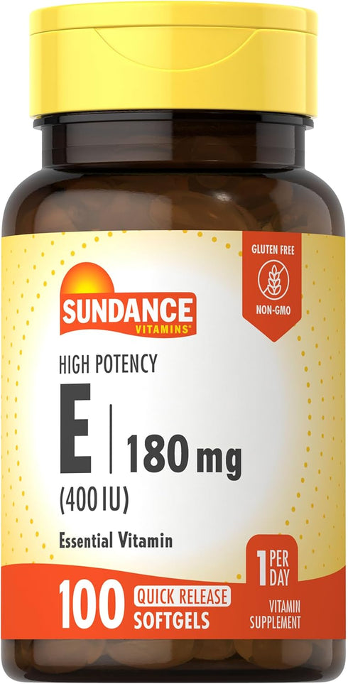 Vitamin E 180mg (400 IU) | 100 Quick Release Softgels | High Potency Formula | Non-GMO and Gluten Free Supplement | by Sundance...