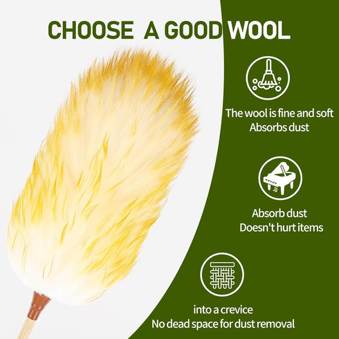 Lambs Wool Duster 20 Inch Handheld Wooden Wool Duster for Cleaning Window Blinds Computer Furniture (2PCS)...