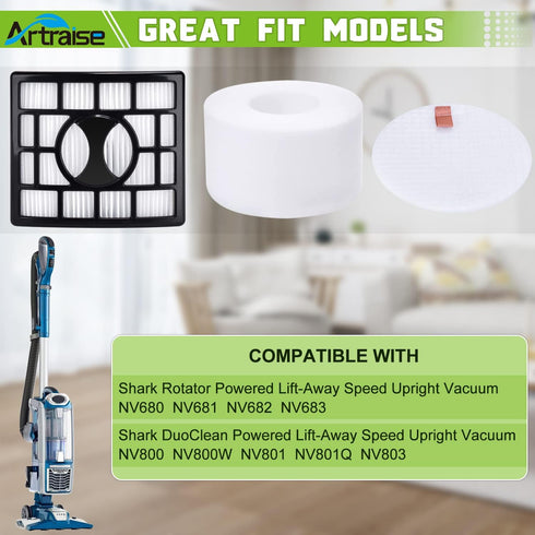 Artraise Duo Clean Filter Replacement for Shark Rotator Powered Lift-Away Speed DuoClean Vacuum NV680 NV681 NV682 NV683 NV800 NV800W NV801 NV803 U...