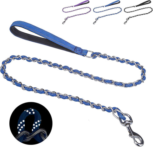 HOMIMP Heavy Duty Dog Leash Chew Proof 4 FT, Reflective Dog Leash for Medium Large Dog, Metal Dog Training Leashes with Soft Padded Handle, Strong...