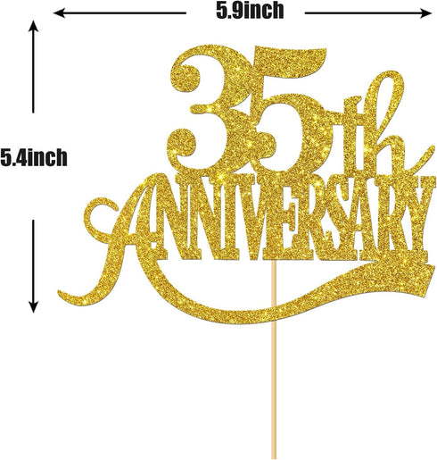 Gold Glitter 35th Anniversary Cake Topper - for Happy 35th Wedding Anniversary / 35th Birthday Party/Cheers to 35 Years Party Decorations...