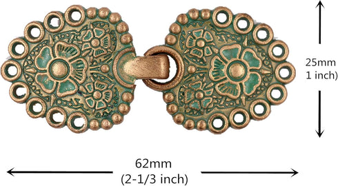 Bezelry Romantic Bouquet HOOK and EYE Cloak Clasp Fasteners Pack of 4 Pairs 62mm x 25mm Fastened. (Copper Green)...