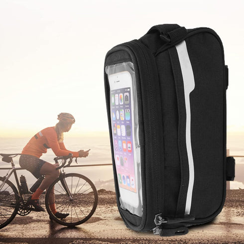VBESTLIFE Bike Phone Bag,Waterproof Phone Front Frame Bag Polyester Bike Handlebar Bag Large Storage Space Quick Release Hook and Loop Design Ridi...