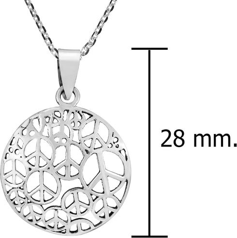 AeraVida Iconic Retro Multi Peace Symbol Sign Round .925 Sterling Silver Pendant Necklace...