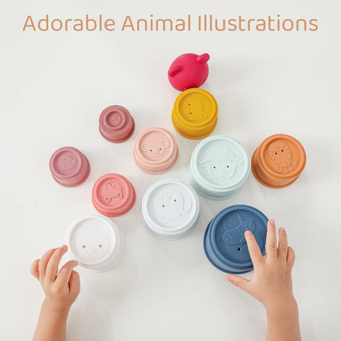 Stacking Cups Toy for Baby Age 6 Months+, Educational Silicone Stacking Toy for Toddler, Colorful Learning & Bath Toy, Soft Teething Toy, Easter B...