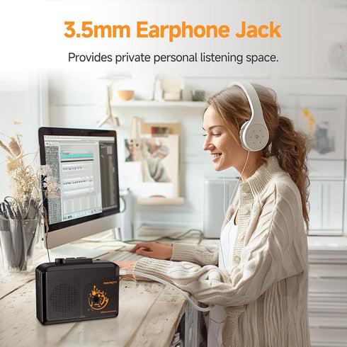 Portable Walkman Cassette Player Converter, Cassette to Digital Converter via USB, Compatible with PC/Laptops, Built-in Speaker&Headphone, Full St...