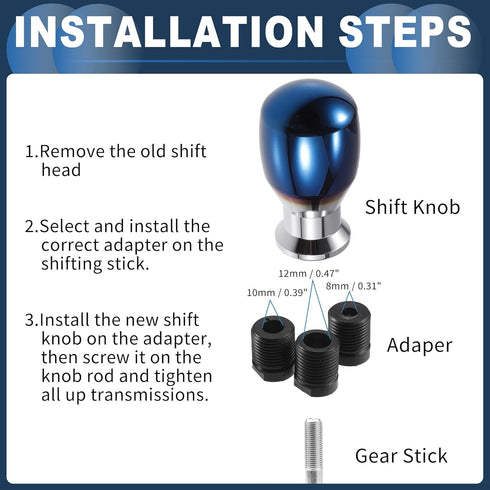 Shift Knob, 8cm Universal for Automatic and Manual Vehicle Gear Shifter Knob with 3 Adapter Titanium Alloy Burnt Blue, 1 Set...