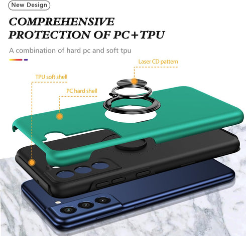 Galaxy S21 FE Case for Samsung S21 FE Case Military Grade Shockproof Built-in Ring Holder Kickstand Car Mount Armor Heavy Duty Protective Case for...