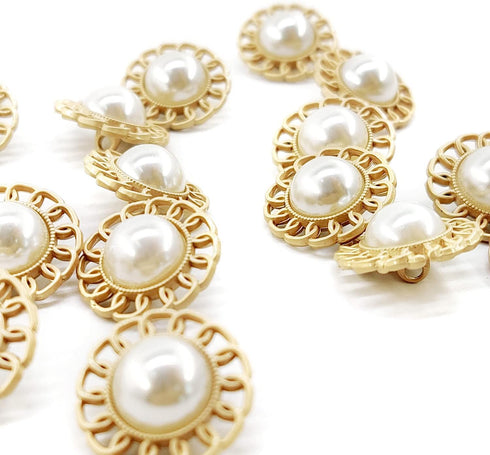 Half Faux Pearl Golden Chain Edge Sewing Shank Buttons 20 Pcs - 18mm, 23/32"...
