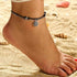 Boho Layered Sun Anklet Bracelet Black Wax Rope Ankle Bracelet Silver Sunflower Dangle Anklets Vintage Black Rope Chain Ankle Bracelet Vintage Foo...