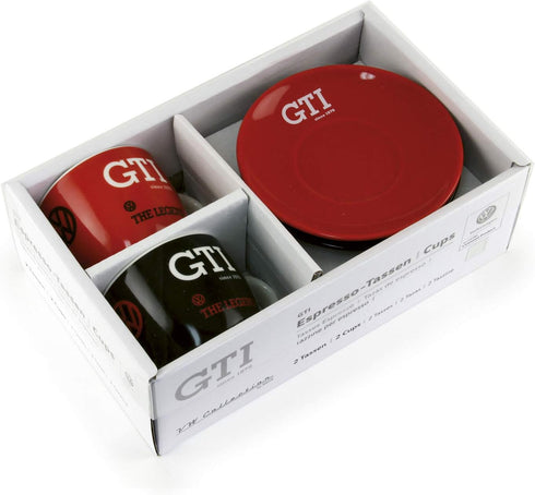 BRISA VW Collection - Volkswagen Espresso Cups Coffee-Tea-Cappuccino Set in GTI Design (The Legend/Red & Black/2-Piece Set/100ml/3.4 fl oz)...