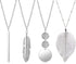 Long Necklaces for Women,4 PCS Fashion Pendant Necklace Jewelry Long Silver Necklaces Set Bar Feather Necklace Circle Leaf Lock Tassel Y Necklace ...