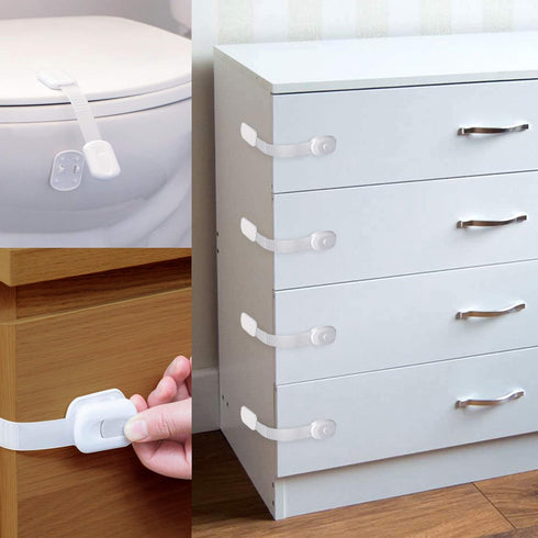 ABC123 - Child Safety Strap Locks (5 Pack) for Baby Proofing Cabinets, Drawers, Fridge & Toilets - Adjustable Strap Latches with Strong Adhesive, ...