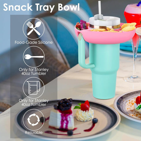 Snack Bowl for Stanley Cup, Silicone Snack Tray 40 oz Tumbler with Handle Reusable Snack Ring Suit for Car Cup Holder, Cinema, Camping, Picnicking...