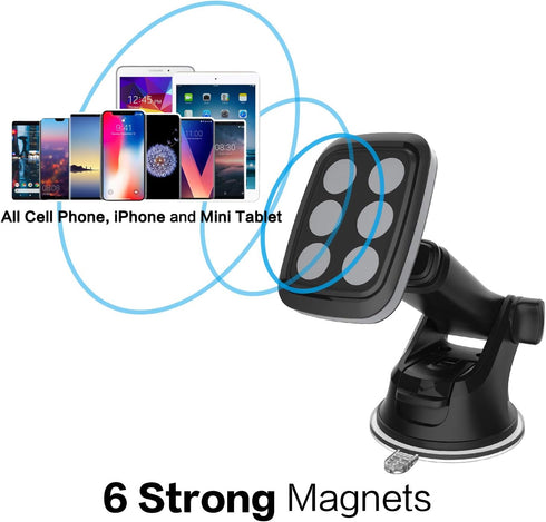 1Zero Magnetic Phone Car Mount with Quick Extension Telescopic Arm, Hands-Free Windshield Dashboard Cell Phone Holder for Car Compatible with iPho...