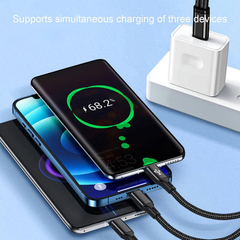 4FT Multi Splitter Charging Cable,3 in 1 Multi Charging Cable Black Nylon Cord,USB C to Lightnning + USB-C + Micro Port for Apple i-Phone 14/13,iP...