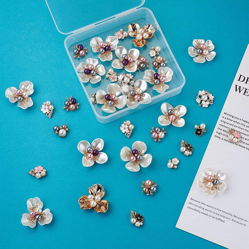 Pandahall 38pcs Pearl Rhinestone Buttons Embellishments Flatback Flower Faux Pearl Brooch Rhinestone Buttons for Jewelry Making Wedding Party Home...