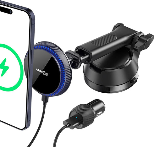 APPS2Car for MagSafe Car Charger Mount, 15W Wireless Car Charger Magnetic Car Phone Holder Mount Charger Dashboard Windshield Vent for iPhone 15/1...