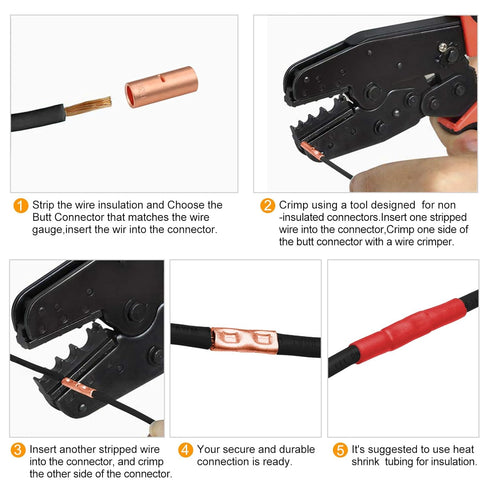 2 Gauge Non-Insulated Butt Connectors 8 PCS 2 Gauge Butt Splice Connectors 2 AWG Butt Splice Uninsulated Crimp Wire Connectors 38mm² Bare Pure Cop...