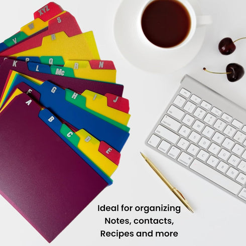 25 A-Z Tabbed 4x6 Index Card Guides in 5 Colors Durable Poly Note Divider Organizer Recipes Office School Home...